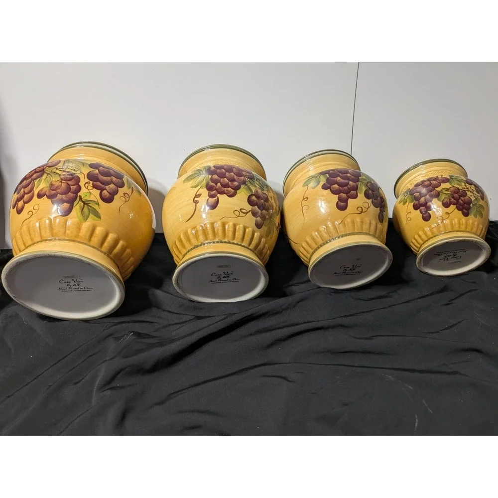 Casa‎ Vero By ACK Grape Pattern Canisters  Set Of Four Hand Painted Gold Glaze